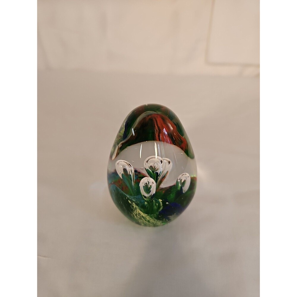Vintage Paperweight Art Glass Blown Egg Clear Multi Color with bubbles